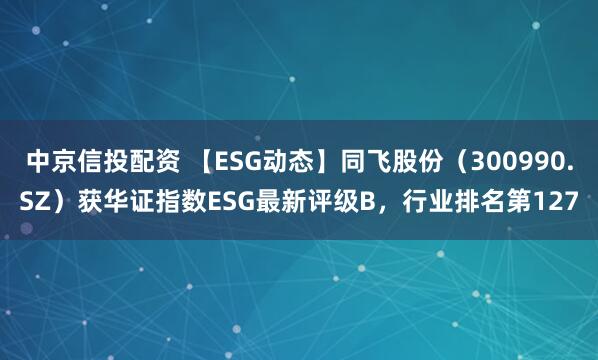 中京信投配资 【ESG动态】同飞股份（300990.SZ）获华证指数ESG最新评级B，行业排名第127